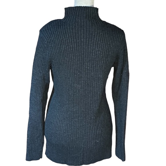 EILEEN FISHER DARK GREY MERINO WOOL RIBBED MOCK TURTLENECK SWEATER GREAT COND XS - Picture 6 of 9